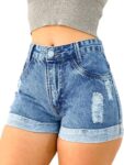 Short Jeans Barra Dobrada Short Jeans Feminino Cintura Alta (BR, Cintura, 46, Slim, Regular, Azul)